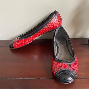 Linea Paola Red Black Snakeskin Flats